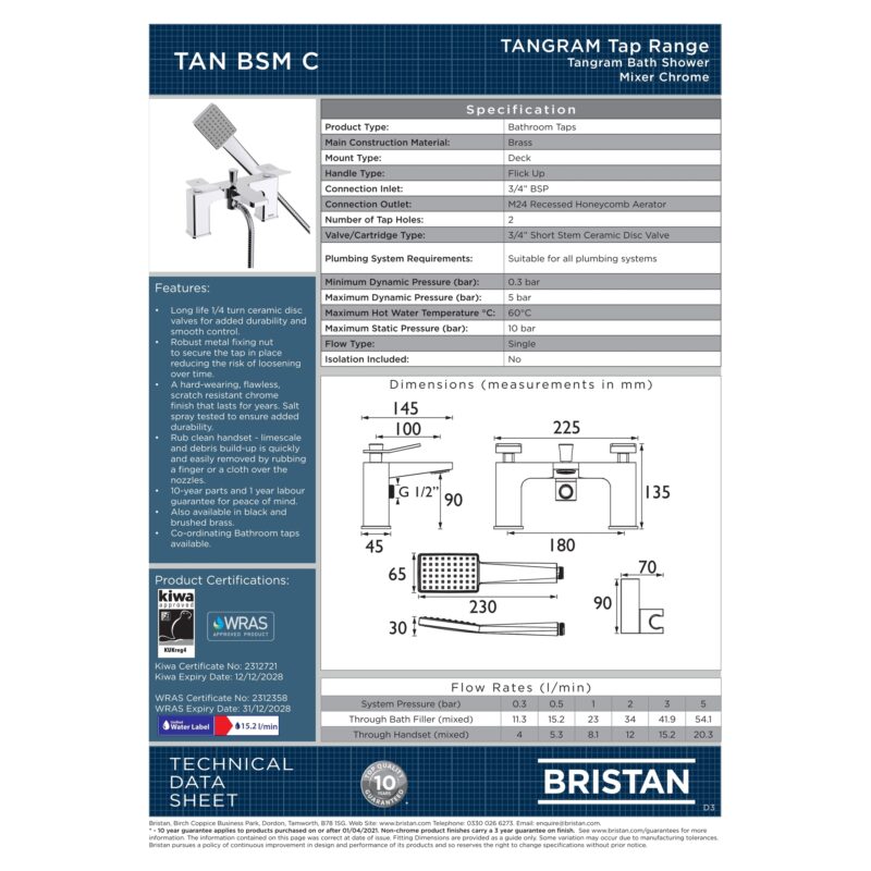 Bristan Tangram Chrome Bath Shower Mixer