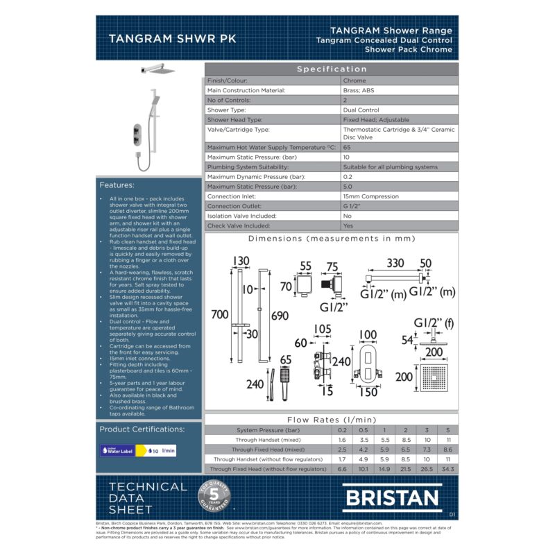 Bristan Tangram Concealed Dual Control Shower Pack Chrome