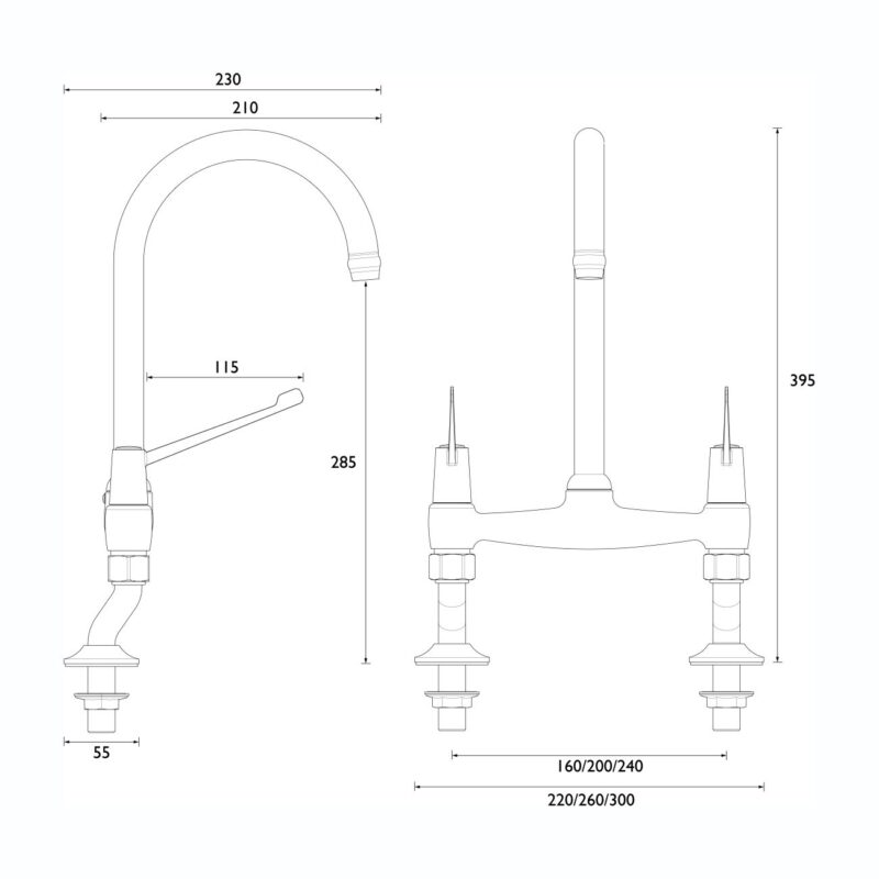 Bristan Lever Bridge Deck Sink Mixer with 6" Levers