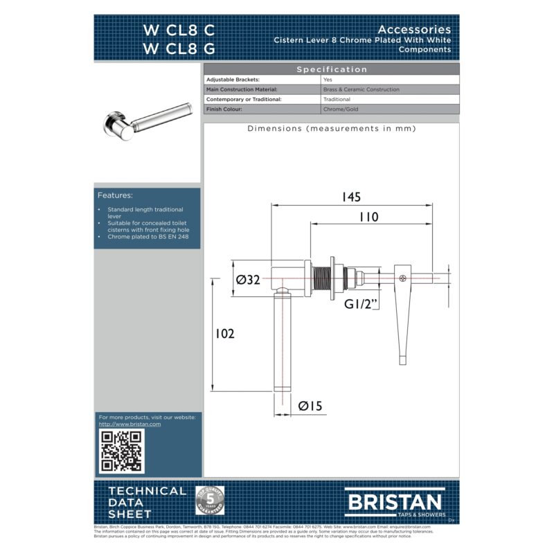 Bristan Contemporary Round Cistern Lever