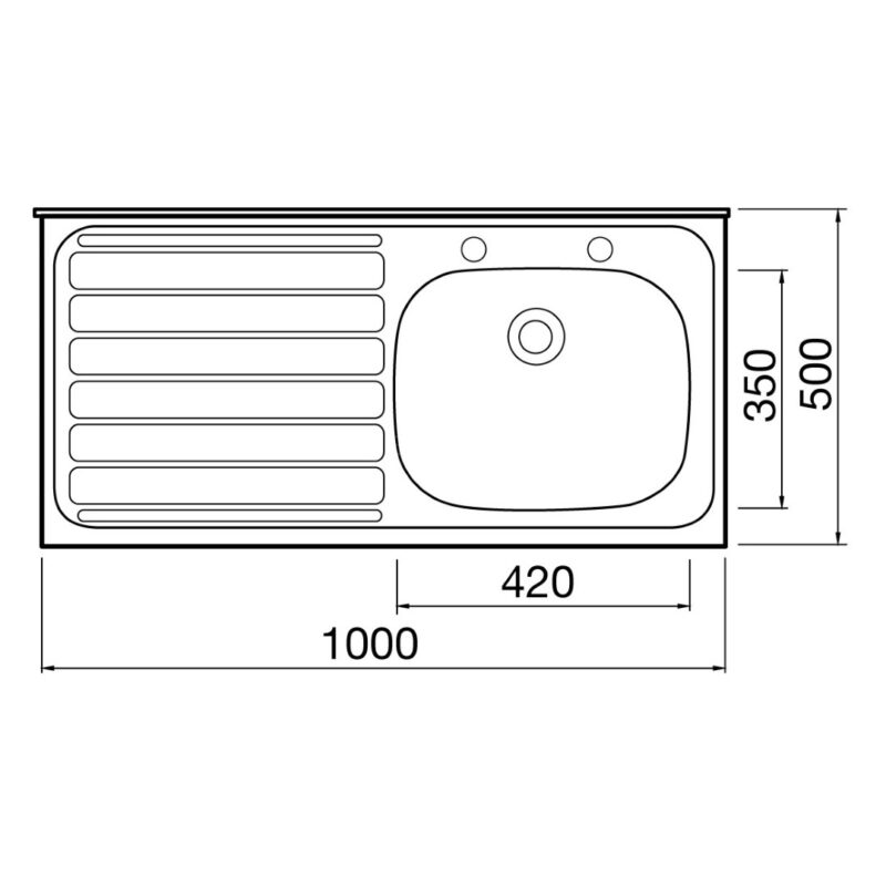 Clearwater Contract Lay-On 1000x500mm Square Front Steel Sink with Right Drainer
