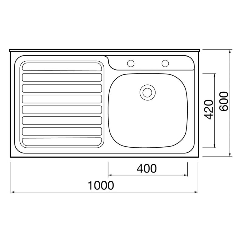 Clearwater Contract Lay-On 1000 x 600mm Square Front Steel Sink with Left Drainer