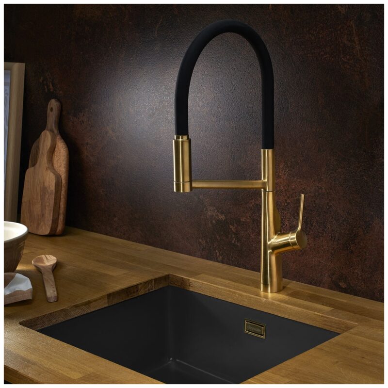 Clearwater Alasia Pro Pull Out Kitchen Sink Mixer Brushed Brass