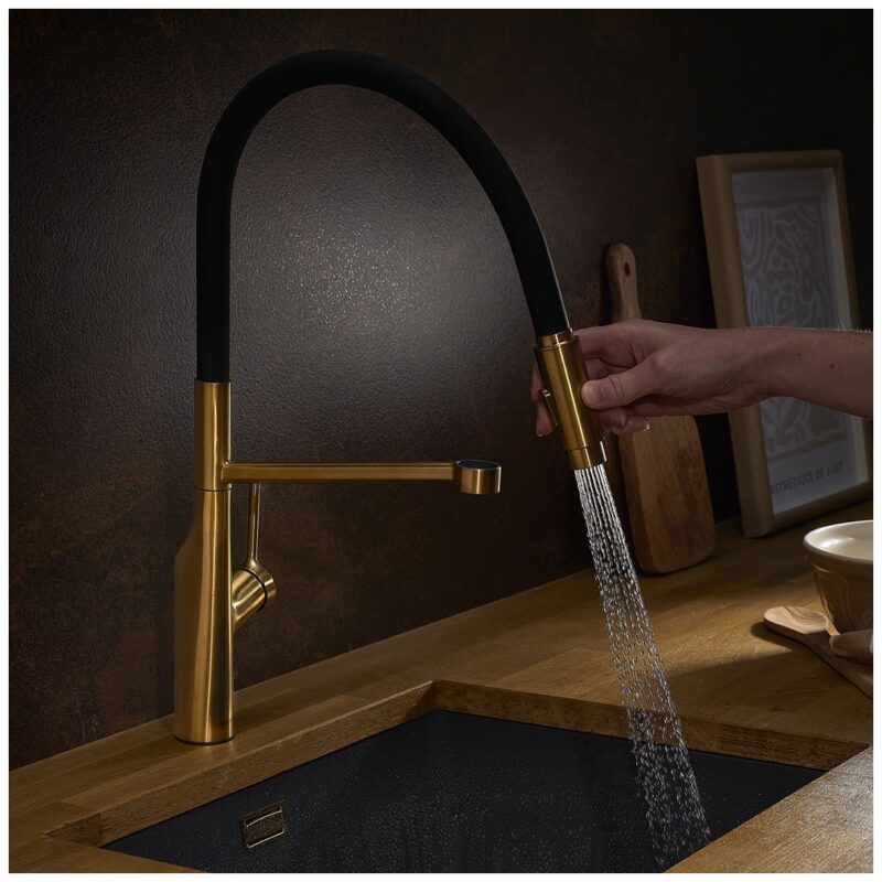 Clearwater Alasia Pro Pull Out Kitchen Sink Mixer Brushed Brass