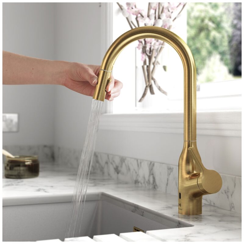 Clearwater Amelio Sensor Kitchen Sink Mixer with Pull Out Brushed Brass