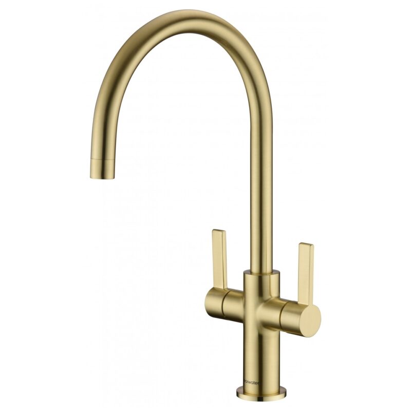 Clearwater Auva Twin Lever Kitchen Sink Mixer Tap Brushed Brass