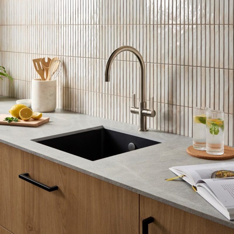Clearwater Auva C Spout Kitchen Sink Mixer Tap Brushed Nickel