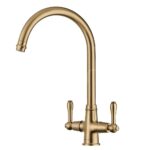Clearwater Broadway Twin Lever Kitchen Sink Mixer Tap Brushed Brass