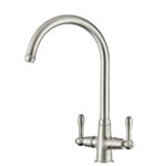 Clearwater Broadway Twin Lever Kitchen Sink Mixer Tap Brushed Nickel