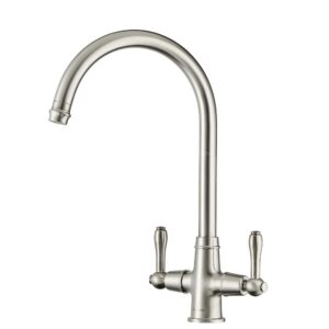Clearwater Broadway Twin Lever Kitchen Sink Mixer Tap Brushed Nickel