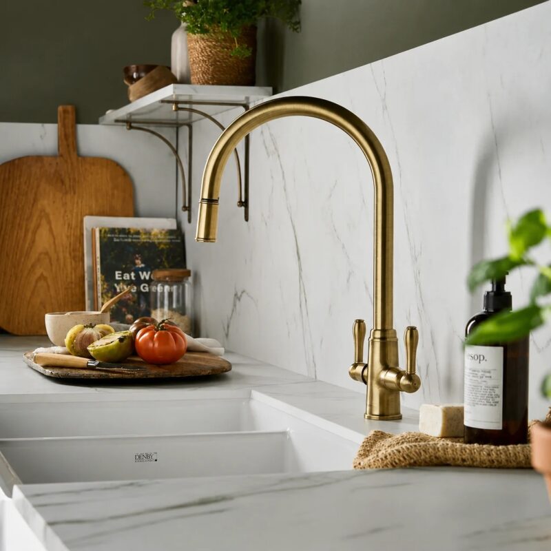 Clearwater Broadway Pull-Out Kitchen Sink Mixer Tap Brushed Brass