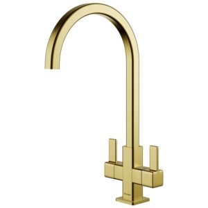 Clearwater Cherika C Twin Lever Kitchen Sink Mixer Brushed Brass