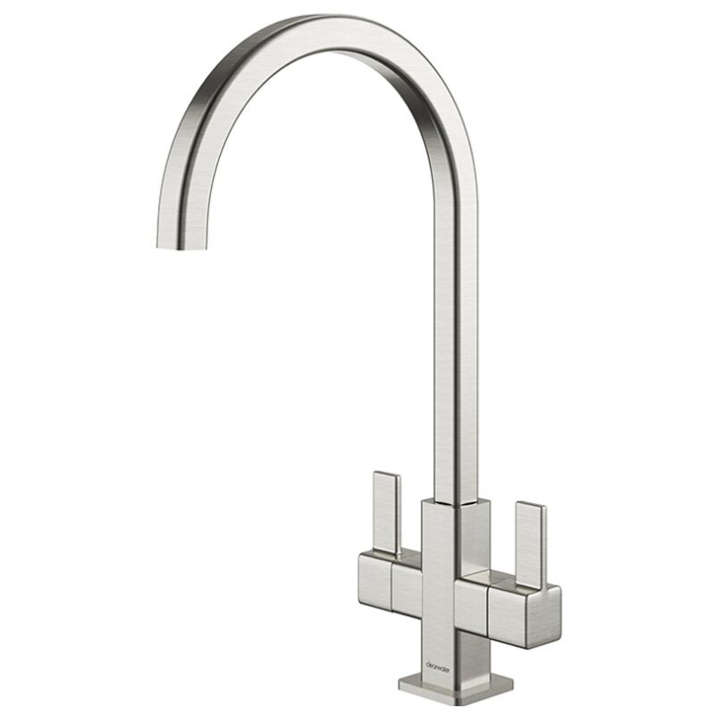 Clearwater Cherika C Twin Lever Kitchen Sink Mixer Brushed Nickel