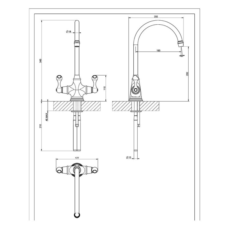 Clearwater Coriolis C Spout Kitchen Sink Mixer Tap Brushed Brass