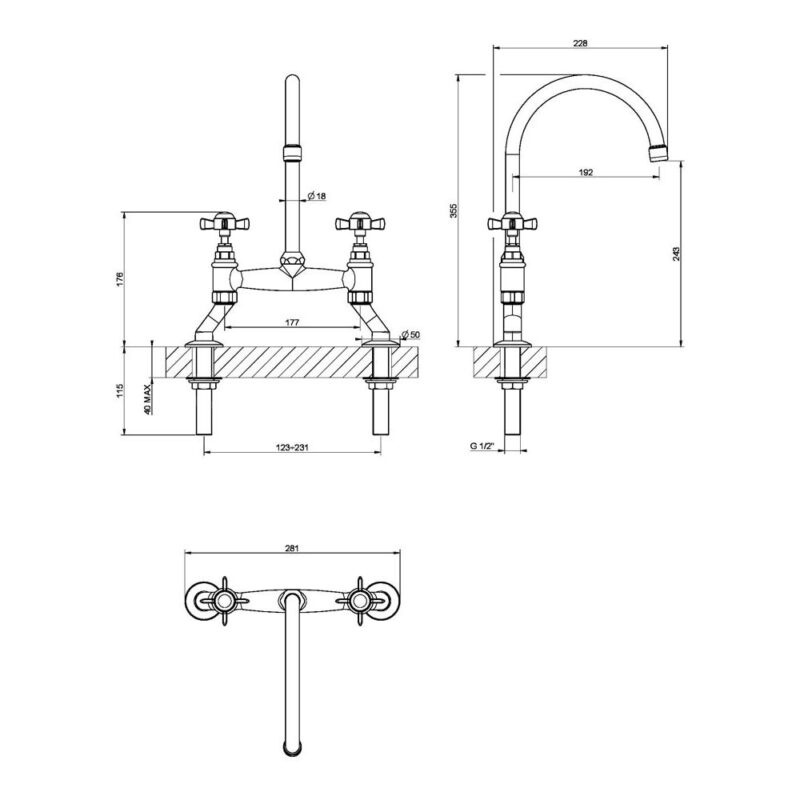 Clearwater Cottage Bridge Mixer with Swivel Spout Brushed Nickel