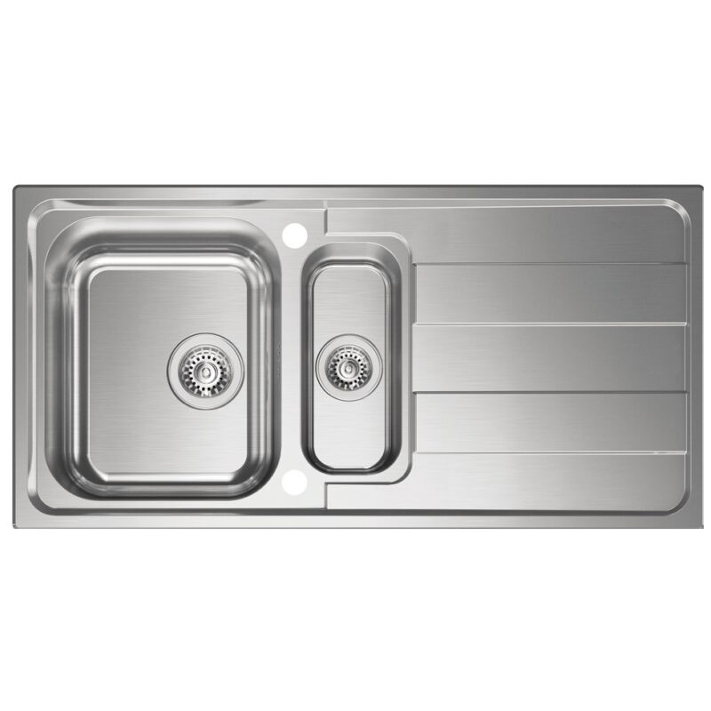 Clearwater Cresta 2 Bowl Inset Steel Kitchen Sink with Drainer 1160x500mm Clearwater Cresta 2 Bowl Inset Steel Kitchen Sink with Drainer 1160x500mm
