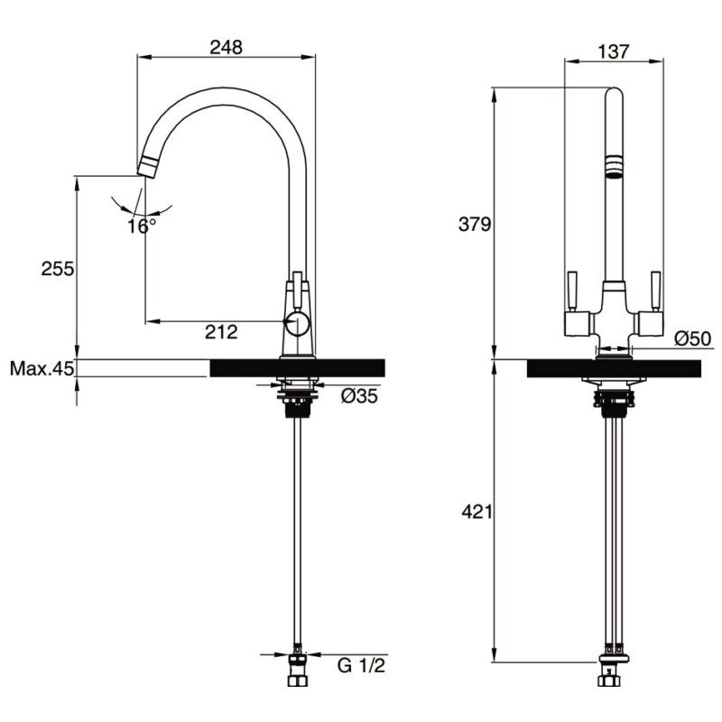 Clearwater Davina Twin Lever Kitchen Sink Mixer Brushed Nickel