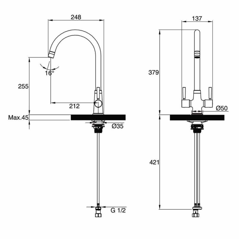 Clearwater Davina Mono Kitchen Sink Mixer Tap Chrome