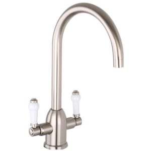 Clearwater Dephini Twin Lever Kitchen Sink Mixer Brushed Nickel