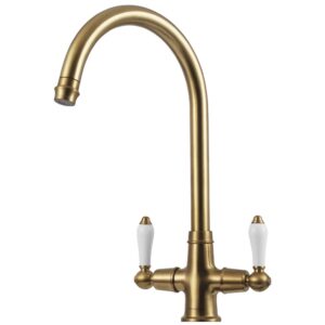 Clearwater Elegance C Twin Lever Kitchen Sink Mixer Brushed Brass
