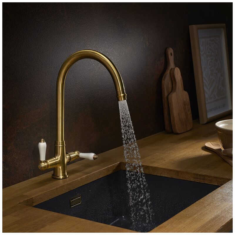 Clearwater Elegance C Twin Lever Kitchen Sink Mixer Brushed Bronze
