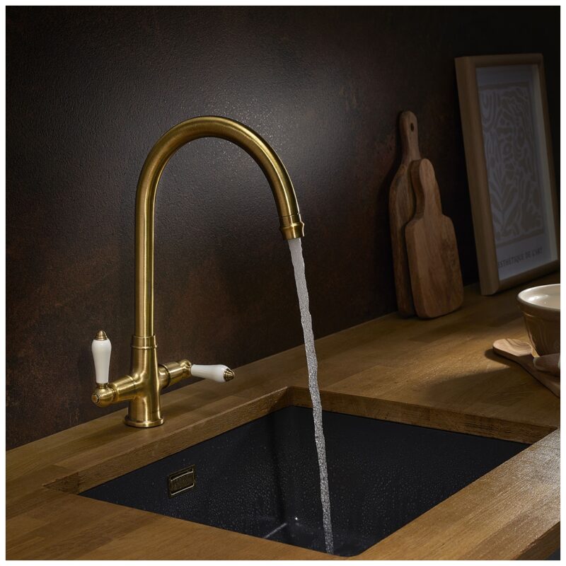 Clearwater Elegance C Twin Lever Kitchen Sink Mixer Brushed Bronze
