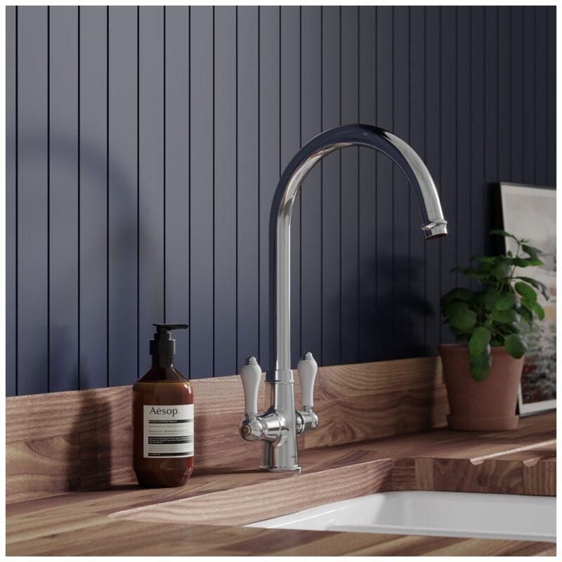 Clearwater Elegance C Twin Lever Kitchen Sink Mixer Chrome
