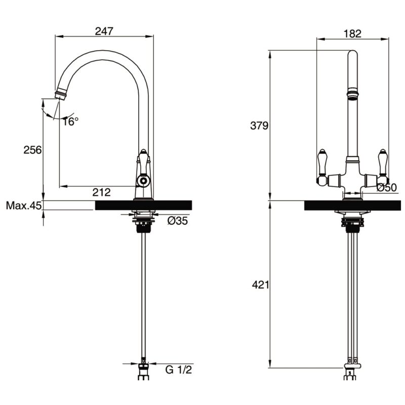 Clearwater Elegance C Twin Lever Kitchen Sink Mixer Chrome
