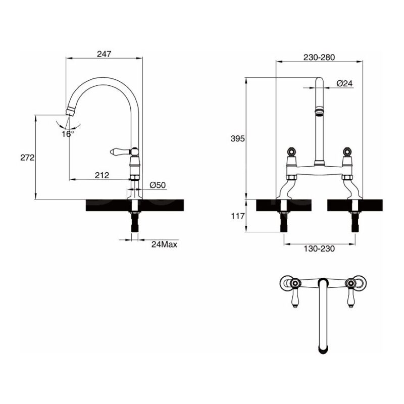 Clearwater Elegance Kitchen Bridge Mixer Tap Brushed Brass