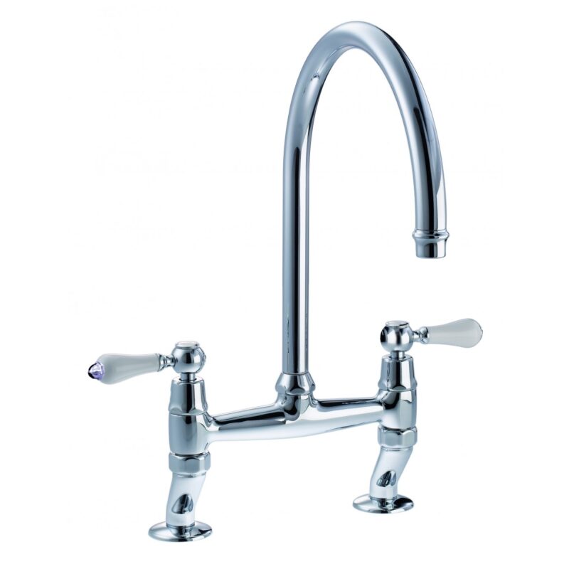 Clearwater Elegance Kitchen Bridge Mixer Tap Chrome, White Levers Clearwater Elegance Kitchen Bridge Mixer Tap Chrome, White Levers