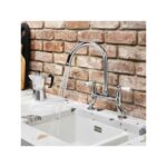 Clearwater Elegance Kitchen Bridge Mixer Tap Chrome, White Levers