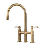 Clearwater Elegance Bridge Pull-Out Kitchen Sink Mixer Tap Brushed Brass