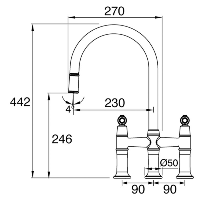 Clearwater Elegance Bridge Pull-Out Kitchen Sink Mixer Tap Brushed Brass