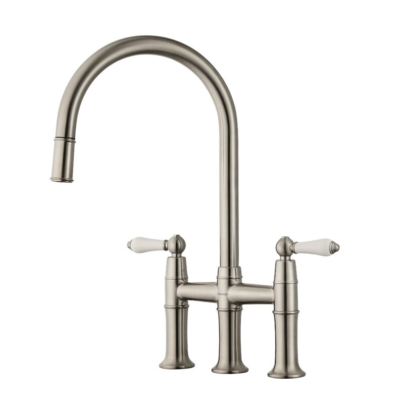 Clearwater Elegance Bridge Pull-Out Kitchen Sink Mixer Tap Brushed Nickel Clearwater Elegance Bridge Pull-Out Kitchen Sink Mixer Tap Brushed Nickel