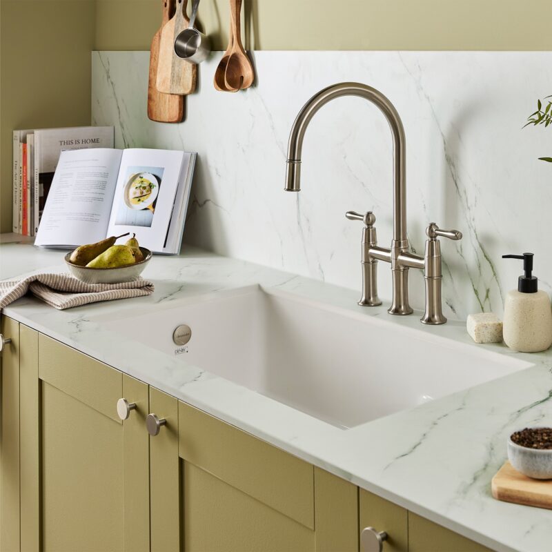 Clearwater Elegance Bridge Pull-Out Kitchen Sink Mixer Tap Brushed Nickel