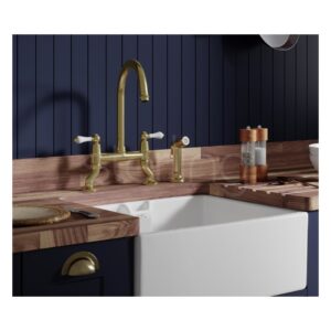 Clearwater Elegance Bridge Sink Mixer with Rinse Brushed Brass