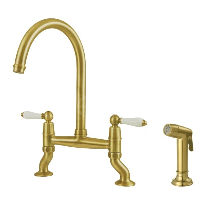 Clearwater Elegance Bridge Sink Mixer with Rinse Brushed Brass