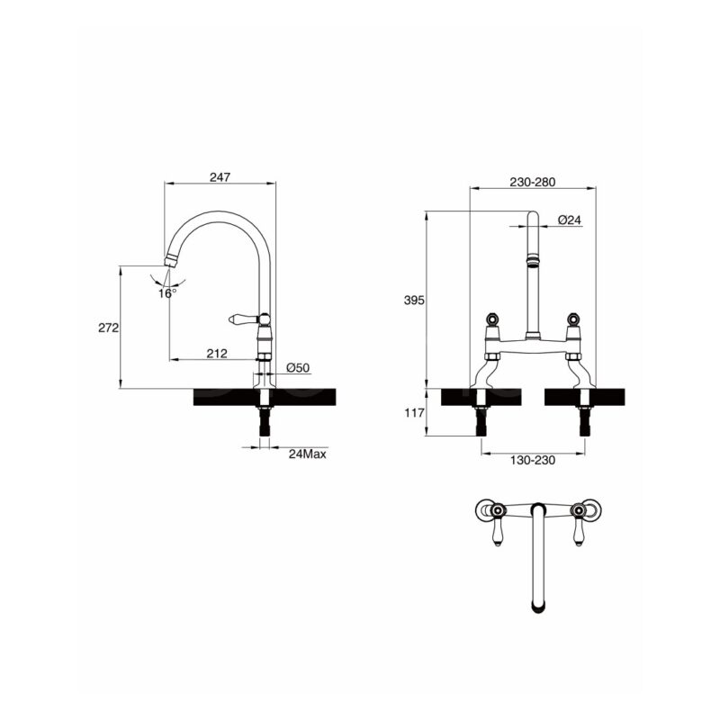 Clearwater Elegance Bridge Sink Mixer Tap with Rinse Brushed Copper