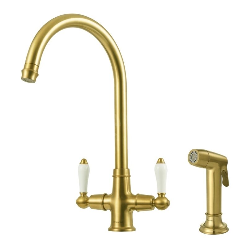 Clearwater Elegance Mono Sink Mixer with Rinse Brushed Brass