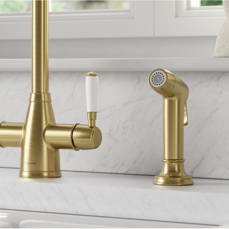 Clearwater Elegance Mono Sink Mixer with Rinse Brushed Brass