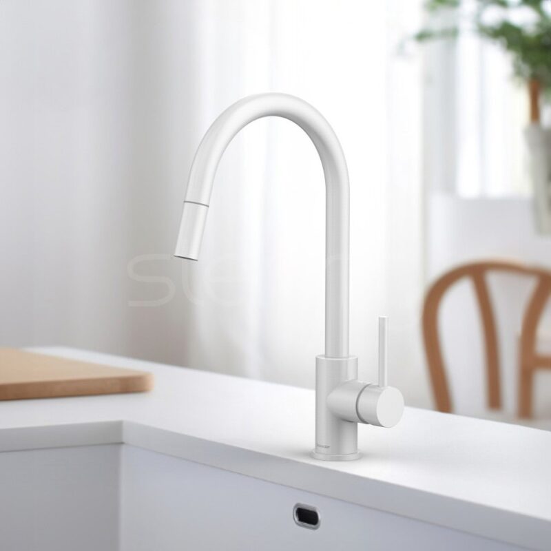 Clearwater Ember Side Lever Pull-Out Kitchen Sink Mixer Tap Matt White