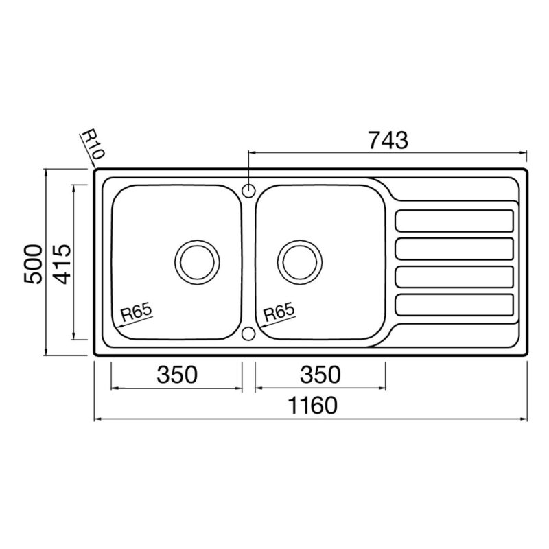 Clearwater Indio Double Bowl 1160x500mm Inset Stainless Steel Sink with Drainer