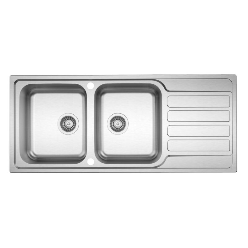 Clearwater Indio Double Bowl 1160x500mm Inset Stainless Steel Sink with Drainer