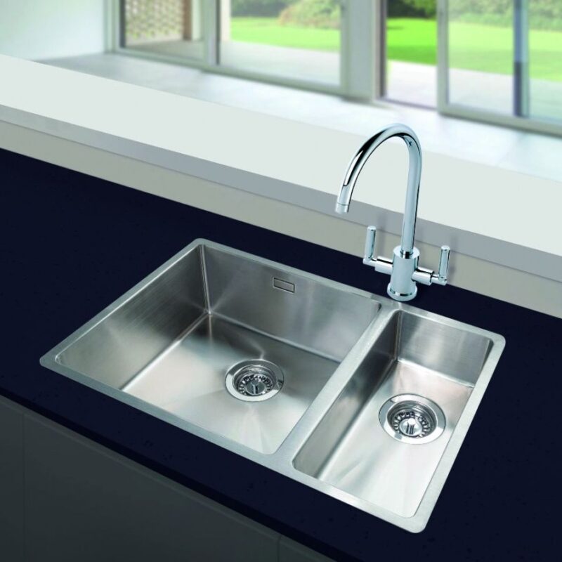 Clearwater Jazz 1.5 Bowl Undermount Steel Sink, Left Main Bowl, 800x440mm