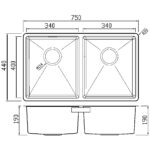Clearwater Jazz 2 Bowl Undermount Steel Kitchen Sink 750x440mm