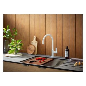 Clearwater Jovian Single Lever U Spout Kitchen Sink Mixer Tap Matt White