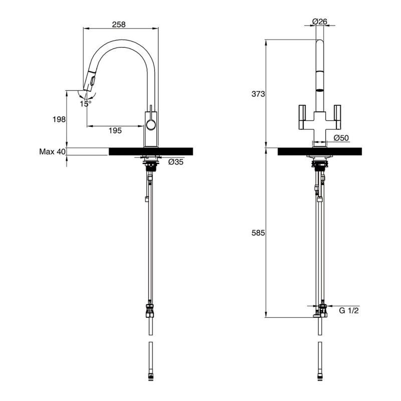Clearwater Kira C Spout Kitchen Sink Mixer Tap with Pull-Out Brushed Brass