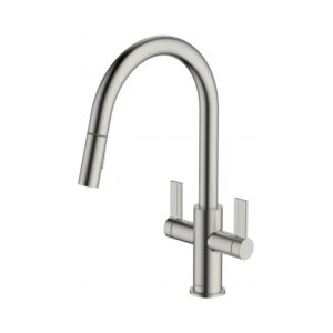 Clearwater Kira C Spout Kitchen Sink Mixer Tap with Pull-Out Brushed Nickel