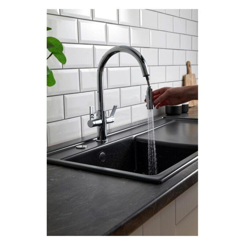 Clearwater Kira C Spout Kitchen Sink Mixer Tap with Pull-Out Chrome
