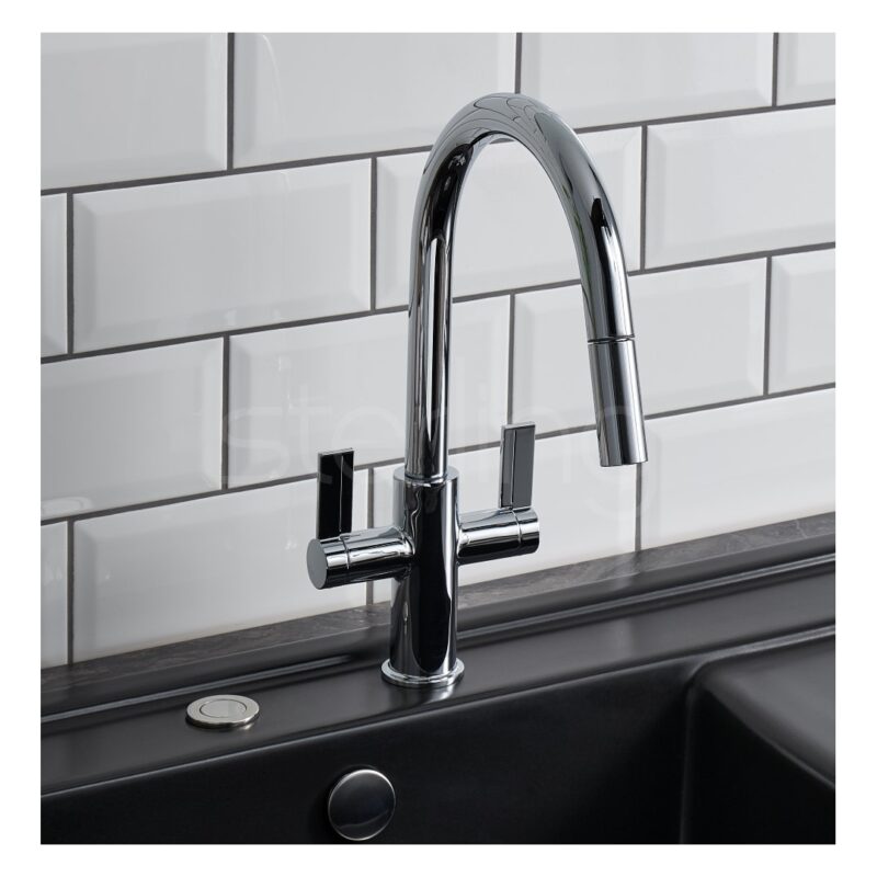 Clearwater Kira C Spout Kitchen Sink Mixer Tap with Pull-Out Chrome
